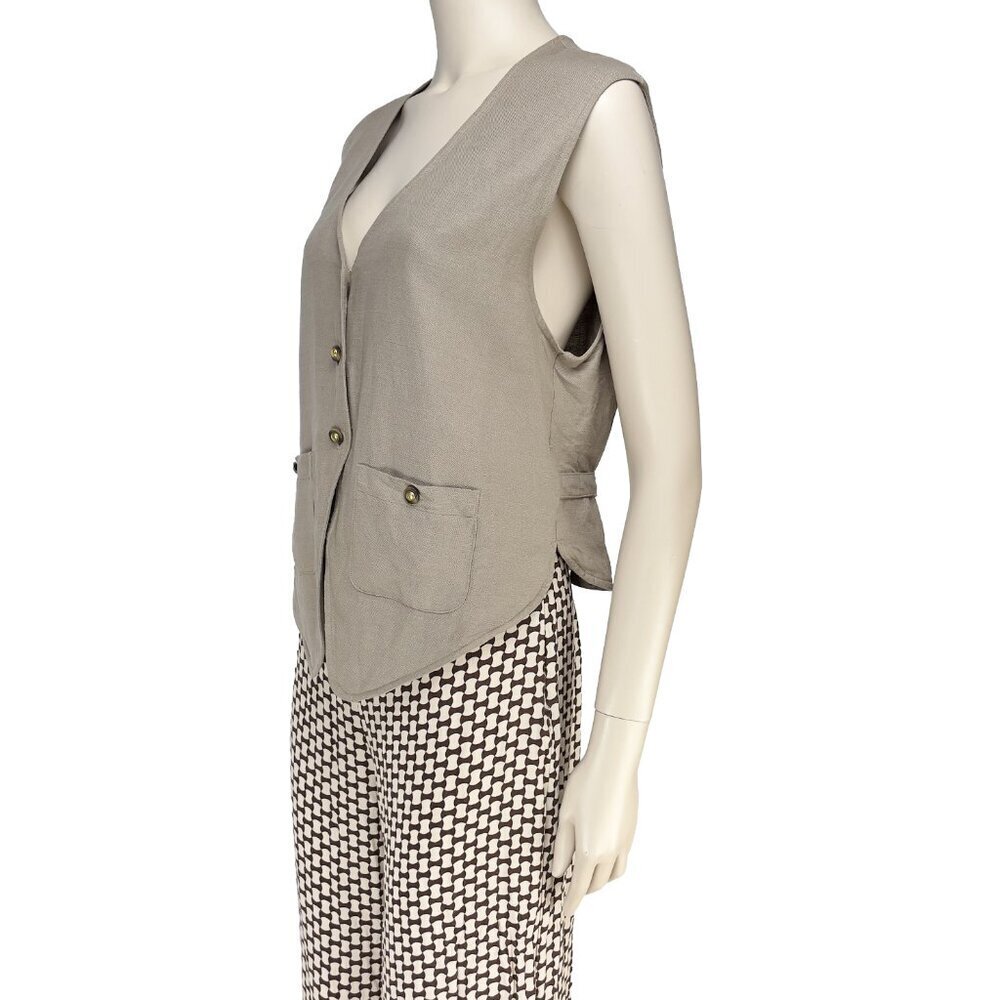 VINTAGE Ligth Academia Neutral Vest Beige Preppy Boho chic Equestrian Jewel S‎